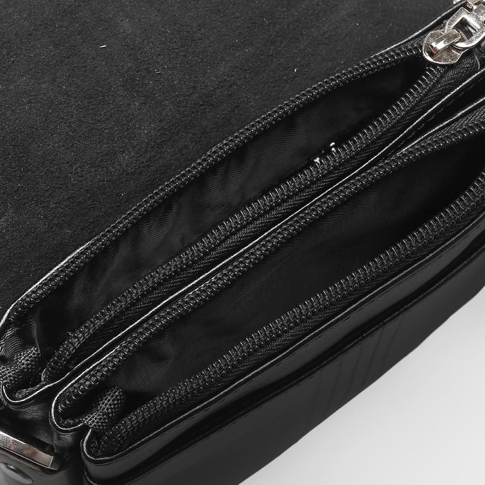 Планшет мужской, 3 отдела, 2 наружных кармана, ручка, длинный ремень, цвет чёрный