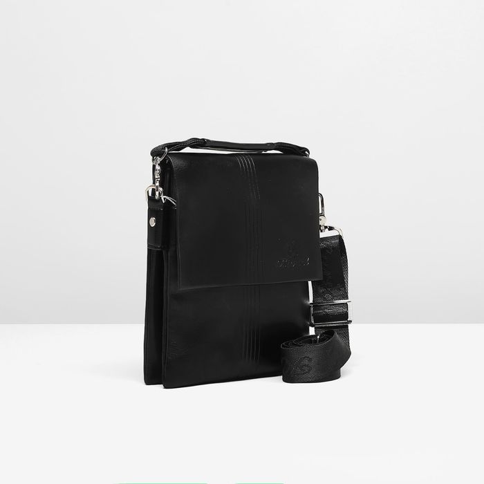 Планшет мужской, 3 отдела, 2 наружных кармана, ручка, длинный ремень, цвет чёрный