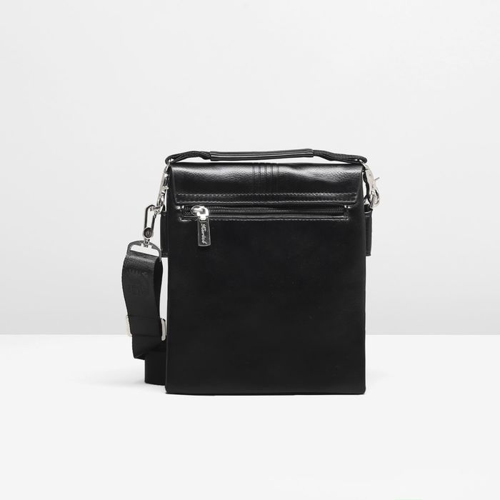 Планшет мужской, 3 отдела, 2 наружных кармана, ручка, длинный ремень, цвет чёрный