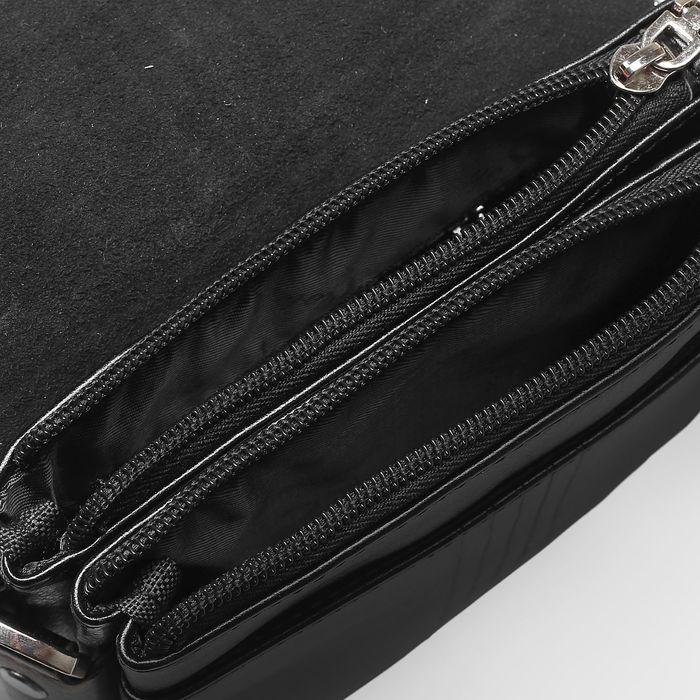 Планшет мужской, 3 отдела, 2 наружных кармана, ручка, длинный ремень, цвет чёрный