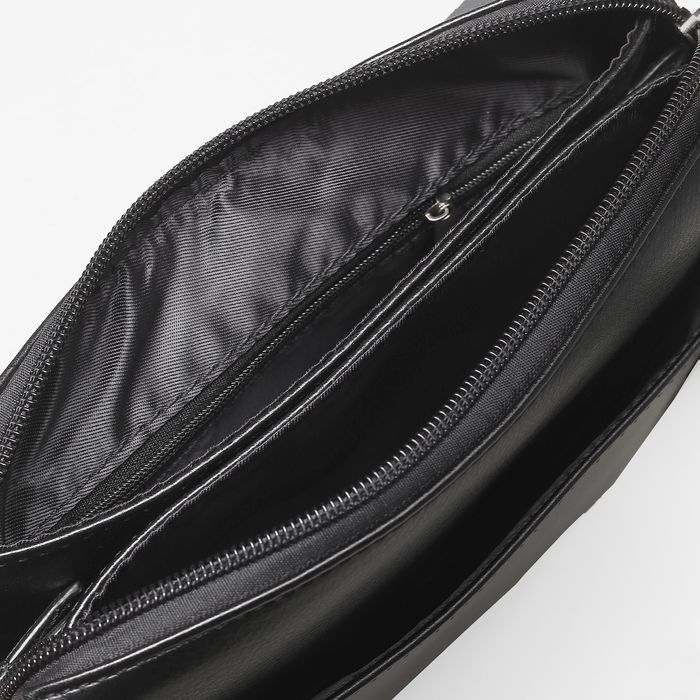 Планшет мужской, 3 отдела, 2 наружных кармана, ручка, длинный ремень, цвет чёрный