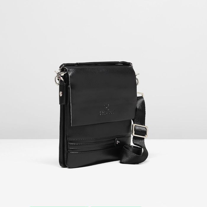 Планшет мужской, 3 отдела, 2 наружных кармана, ручка, длинный ремень, цвет чёрный