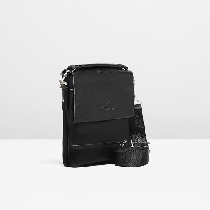 Планшет мужской, 3 отдела, 2 наружных кармана, ручка, длинный ремень, цвет чёрный