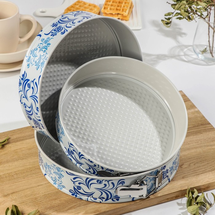 Набор форм для выпечки разъемных с керамическим покрытием "Филиси. Круг" 3 шт 24/26/28 см, синий