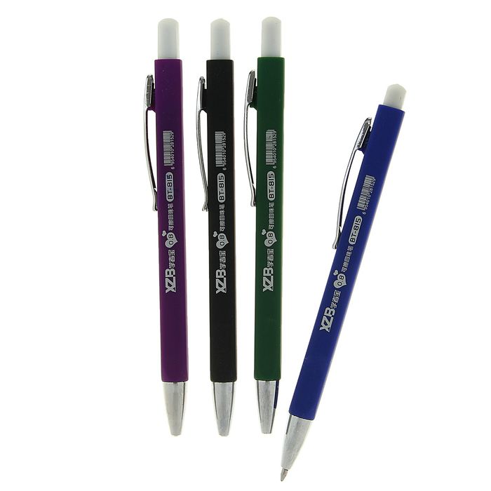Ручка шариковая со стираемыми чернилами 0,8 мм, автоматическая, стержень синий, прорезиненный квадратный корпус, МИКС