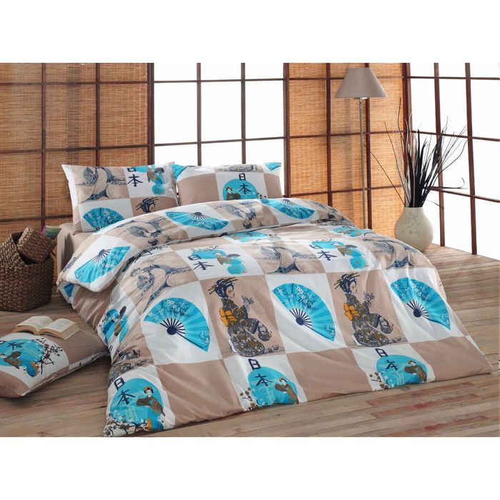 Постельное бельё Евро COTTON LIFE Creton GEYSHA, цвет бирюзовый 200х220 см, 220х240 см, 70х70 см