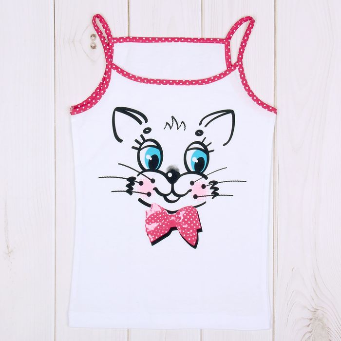 Майка для девочки "Зверушки", рост 92 см (50), цвет белый/розовый, принт кошка ДНМ154001_2_М   18708