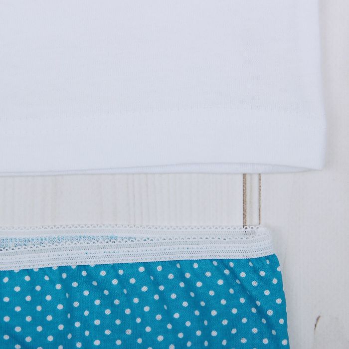 Гарнитур для девочки "Зверушки", рост 86 см (48), цвет белый/бирюзовый, принт кошка ДНГ681001н_1_М