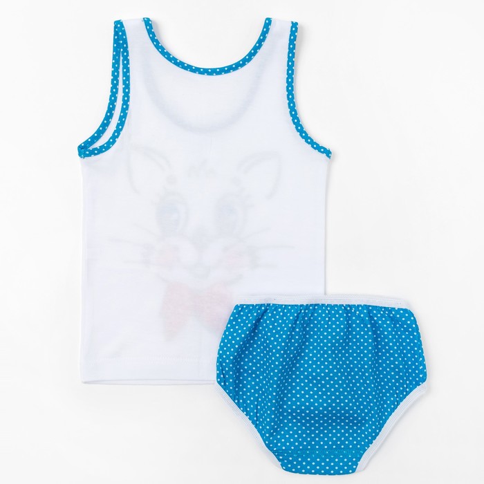 Гарнитур для девочки "Зверушки", рост 92 см (50), цвет белый/бирюзовый, принт кошка ДНГ681001н_1_М