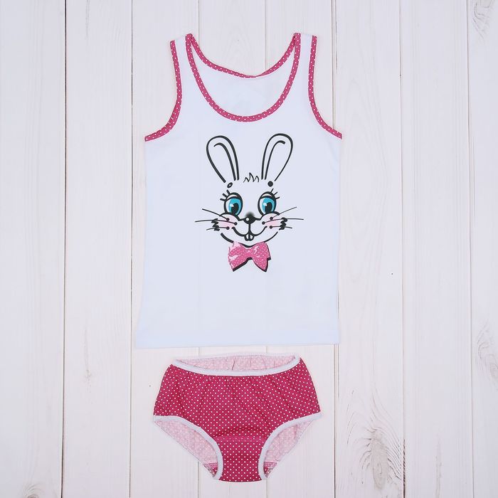 Гарнитур для девочки "Зверушки", рост 92 см (50), цвет белый/розовый, принт зайчик ДНГ681001н_2_М