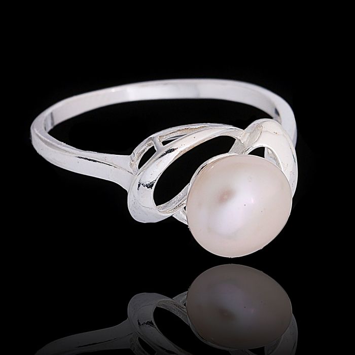 Кольцо азурит "Жемчуг" 9006, посеребрение, бантик, цвет белый, 17 р-р