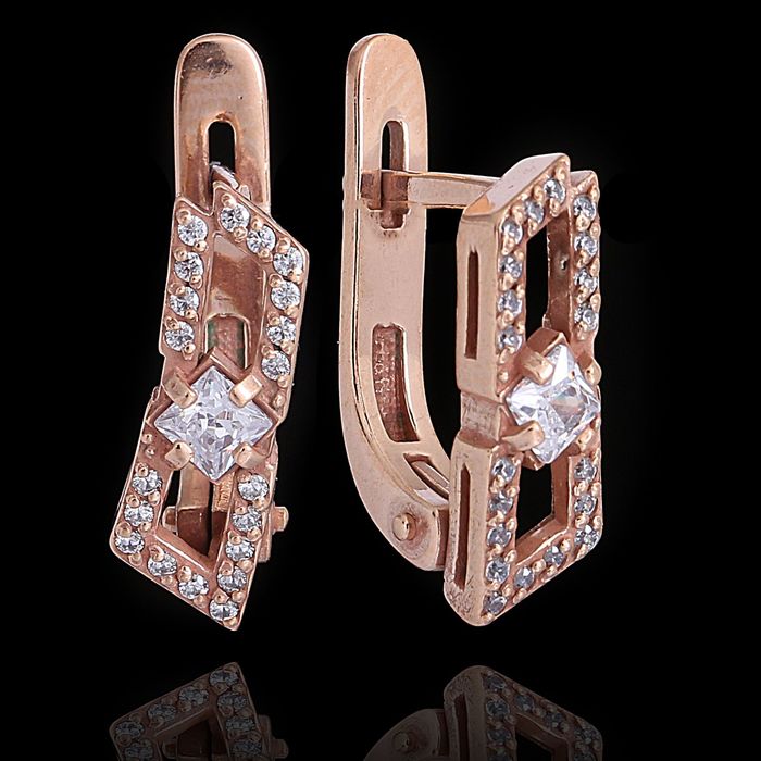 Серьги азурит "Геометрия" 2000з0313 в золоте, цвет белый