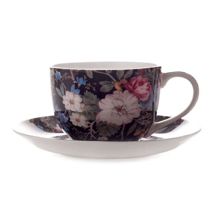Чашка с блюдцем "Полночные цветы"