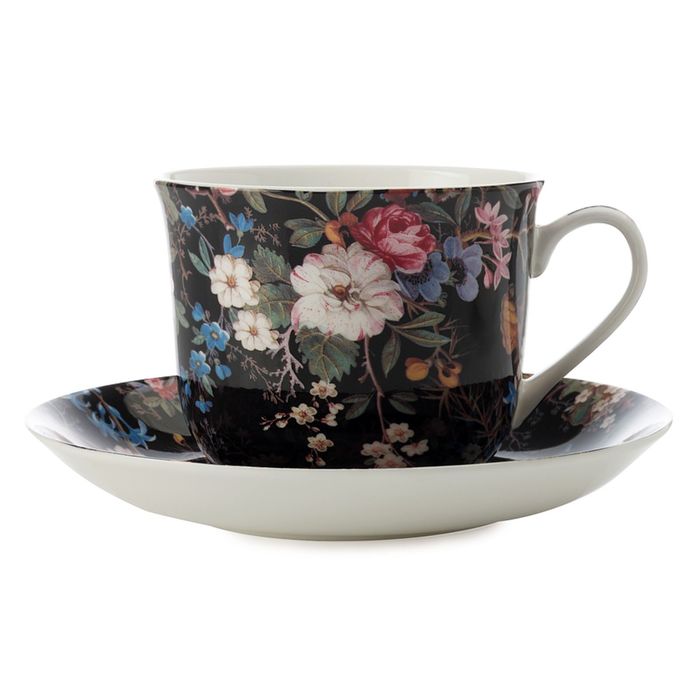 Чашка с блюдцем Полночные цветы", большая