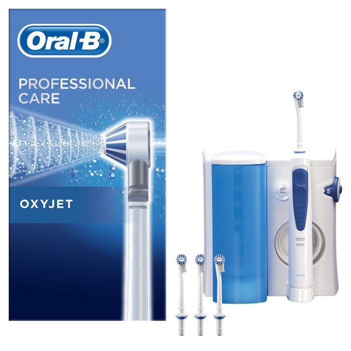 Ирригатор Oral-B OxyJet MD20, стационарный, 600 мл, 2 режима, 4 насадки, от сети, белый