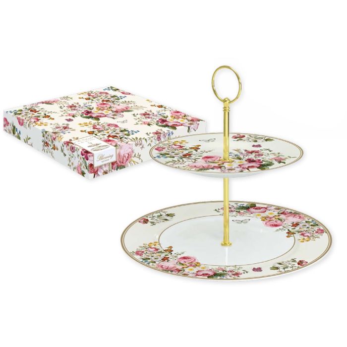 Ваза для фруктов двухъярусная h 24см(белая) "Цветочный карнавал"