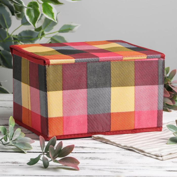 Короб для хранения, с крышкой 26х20х16 см "Клетка", цвет розовый