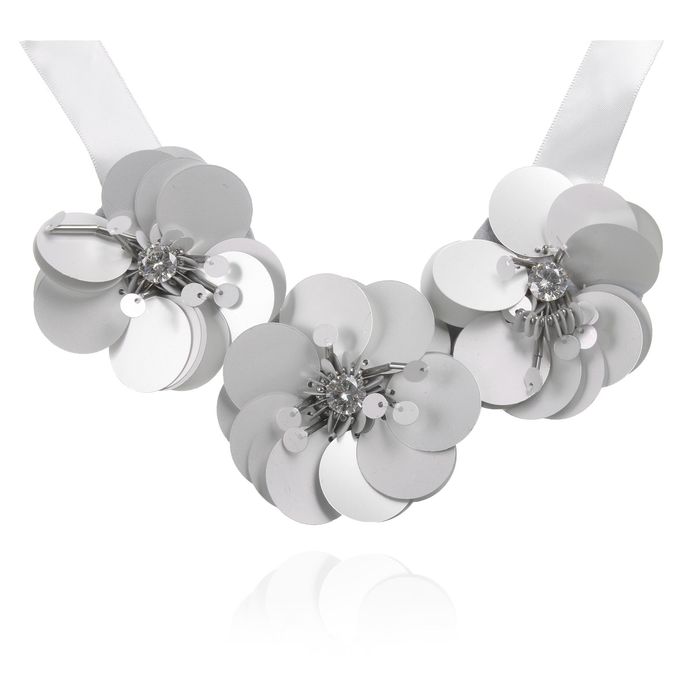 Колье "Цветочная роскошь" трио, цвет светло-серый