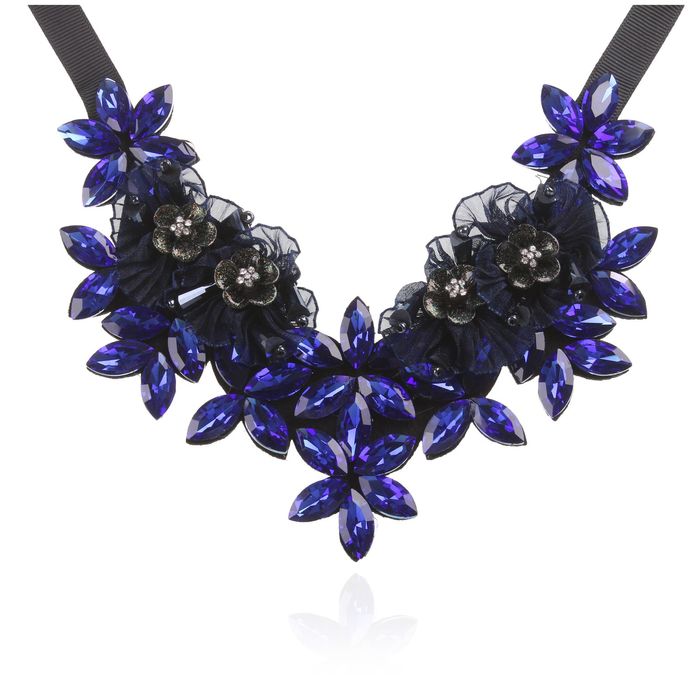 Колье "Цветочная роскошь" букет, цвет синий