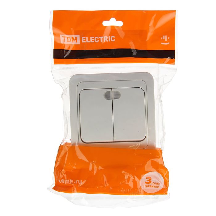 Выключатель TDM "Валдай", 10 А, 2 клавиши, с подсветкой, белый, SQ1804-0006
