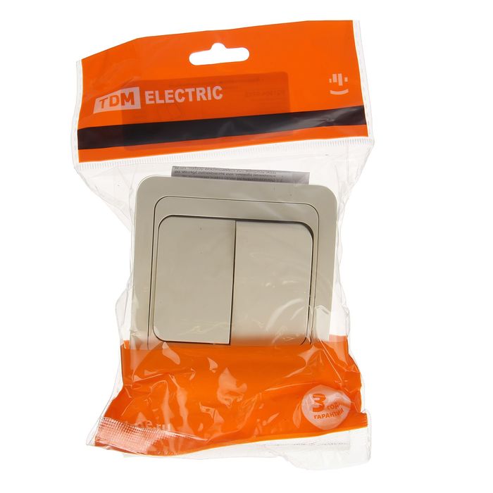 Выключатель TDM "Валдай", 10 А, 2 клавиши, цвет слоновая кость, SQ1804-0102