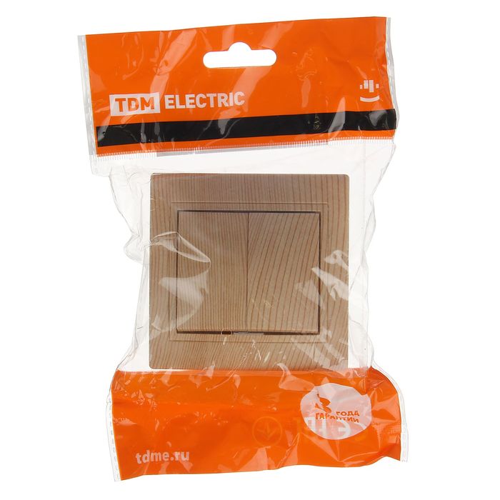 Выключатель TDM "Таймыр", 10 А, 2 клавиши, "ЭКО", цвет сосна, SQ1814-0202