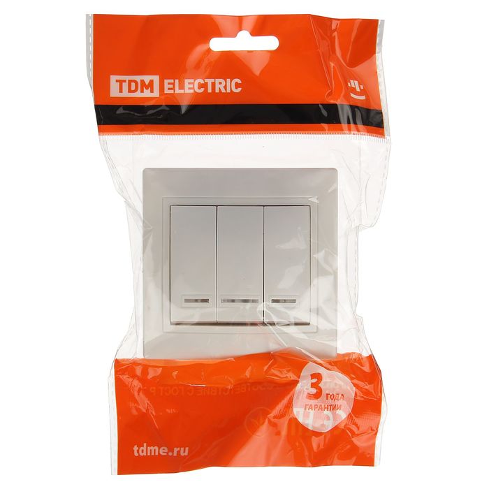 Выключатель TDM "Таймыр", 10 А, 3 клавиши, с подсветкой, белый, SQ1814-0006