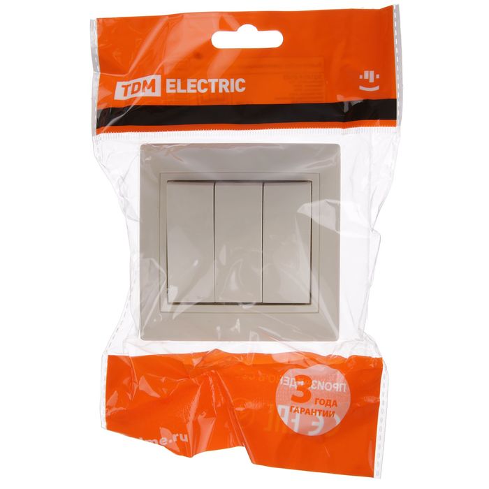 Выключатель TDM "Таймыр", 10 А, 3 клавиши, цвет слоновая кость, SQ1814-0103