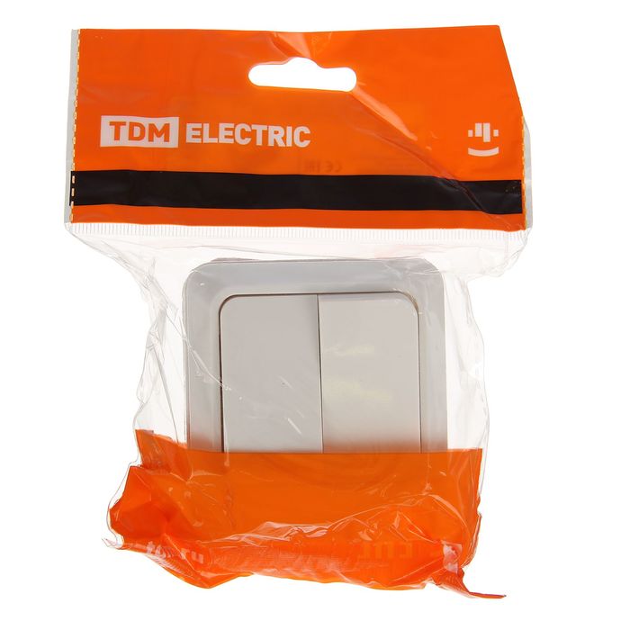 Выключатель TDM"Ладога", 10 А, IP20, 2 клавиши, открытый, белый, SQ1801-0003