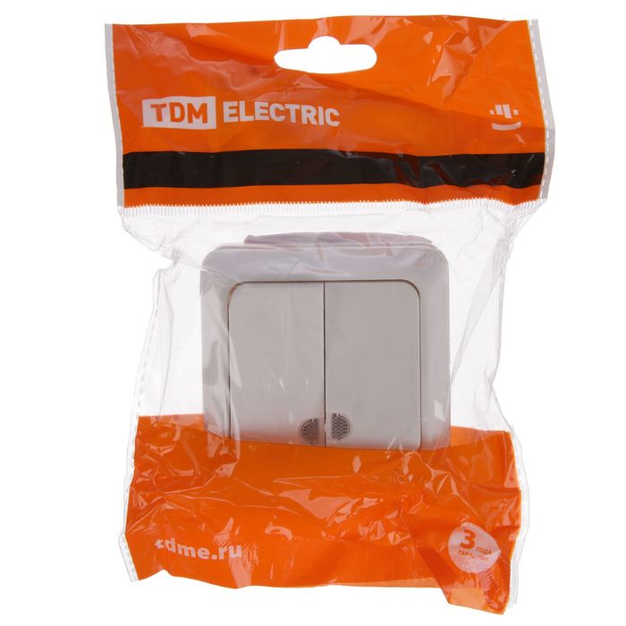 Выключатель TDM"Ладога", 10 А, IP20, 2 клавиши, открытый, с подсветкой, белый, SQ1801-0007