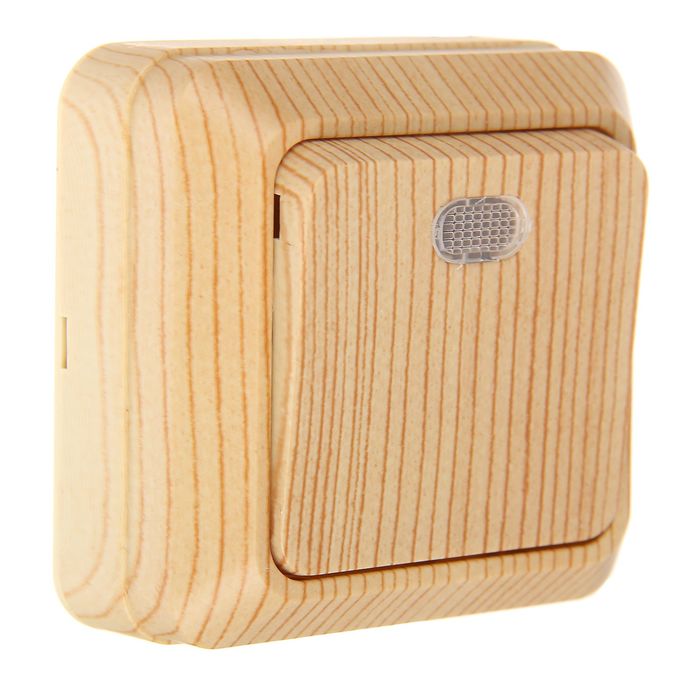 Выключатель TDM"Ладога", 10А, IP20, 1 клав., открытый, с подсветкой, цвет сосна, SQ1801-0047