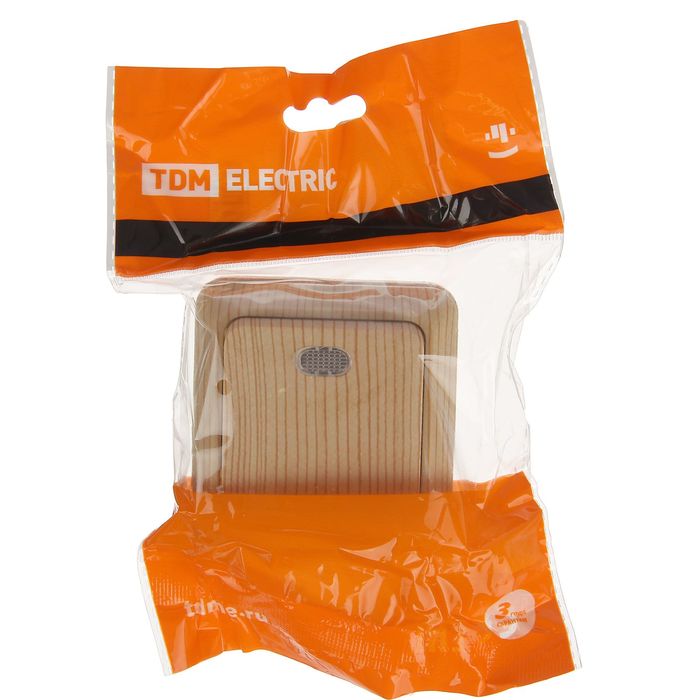 Выключатель TDM"Ладога", 10А, IP20, 1 клав., открытый, с подсветкой, цвет сосна, SQ1801-0047