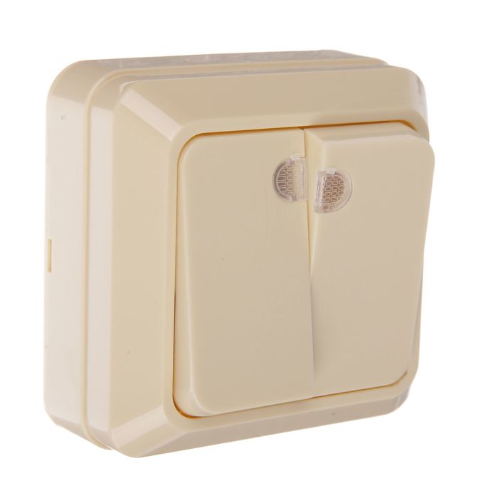 Выключатель TDM"Ладога", 10А, IP20, 2 клав, открытый, подсветка, цвет слон.кость,SQ1801-0008