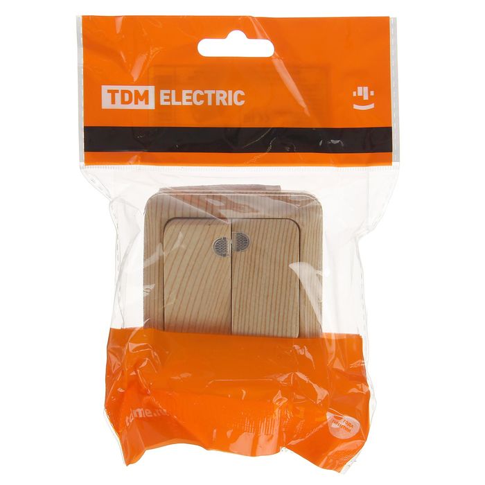 Выключатель TDM"Ладога", 10А, IP20, 2 клав., открытый, с подсветкой, цвет сосна, SQ1801-0046 18906