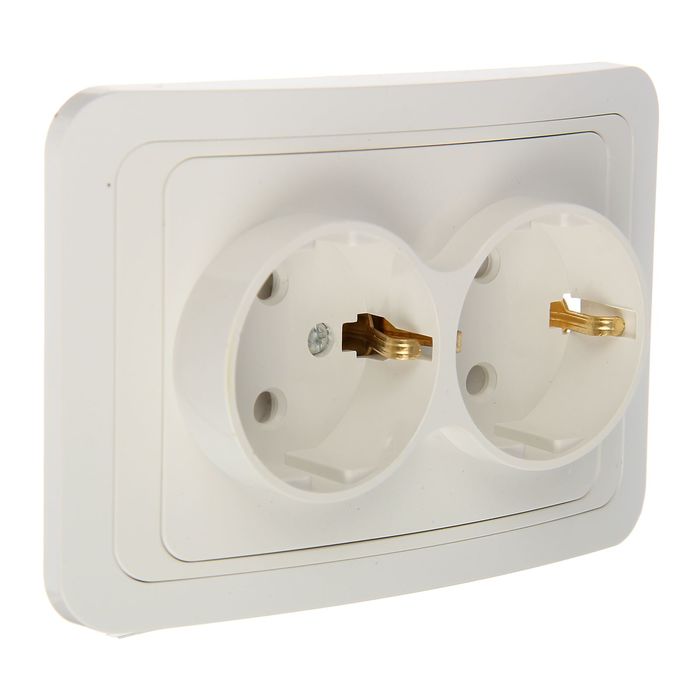 Розетка TDM "Валдай" 2П+З, 16 А, двухместная, с шторками, скрытая, белая, SQ1804-0026