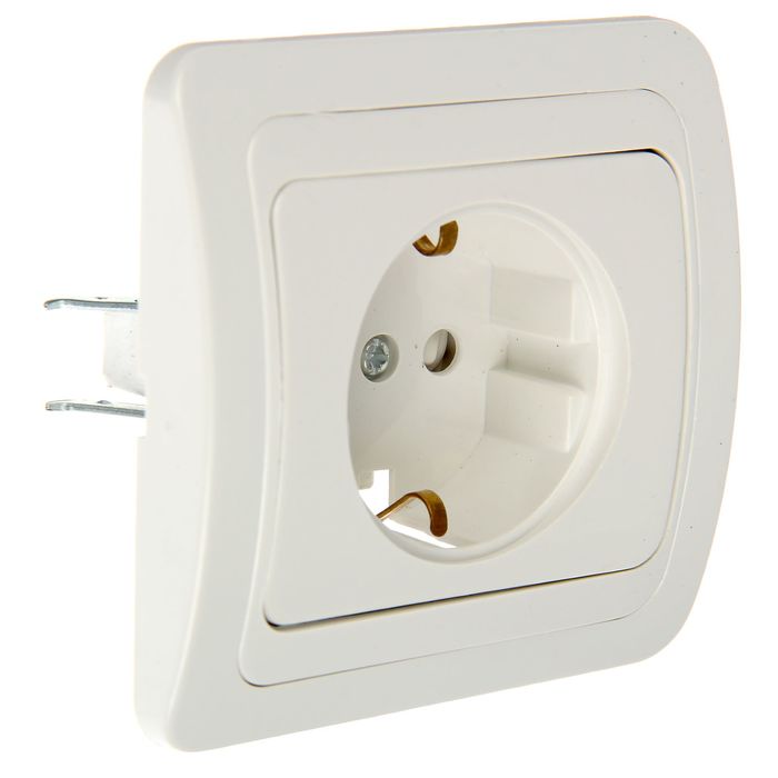 Розетка TDM "Валдай" 2П+З, 16 А, одноместная, с шторками, скрытая, белая, SQ1804-0024