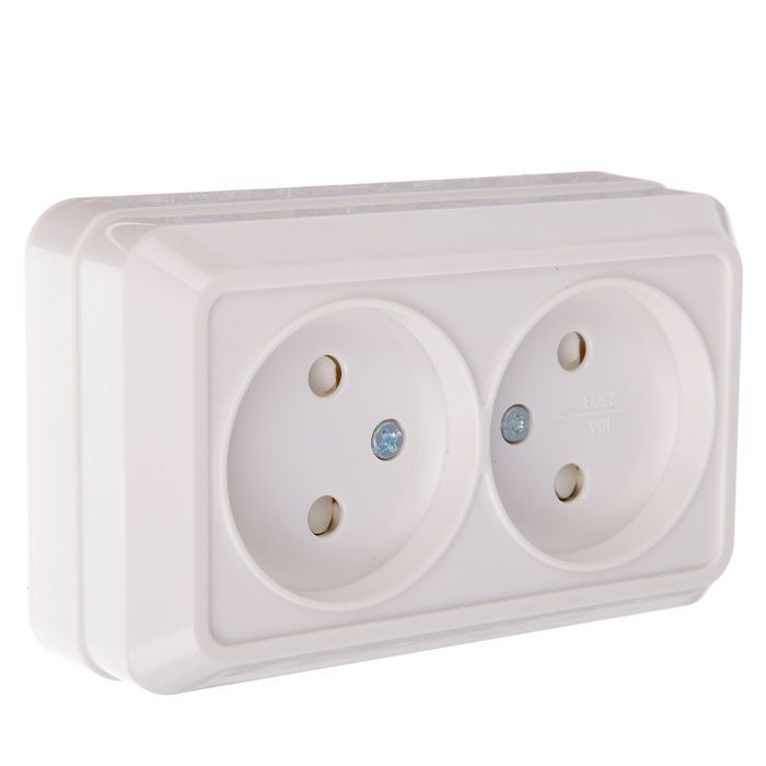 Розетка TDM "Ладога" 2П, 10 А, IP20, двухместная, с шторками, открытая, белая, SQ1801-0061