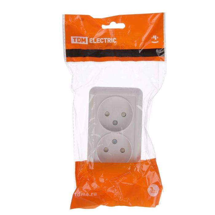 Розетка TDM "Ладога" 2П, 10 А, IP20, двухместная, с шторками, открытая, белая, SQ1801-0061