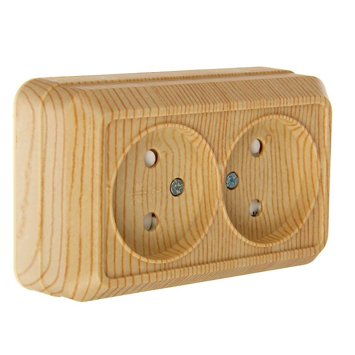 Розетка TDM "Ладога" 2П, 10 А, IP20, двухместная, открытая, шторки, цвет сосна, SQ1801-0055