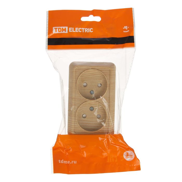 Розетка TDM "Ладога" 2П, 10 А, IP20, двухместная, открытая, шторки, цвет сосна, SQ1801-0055