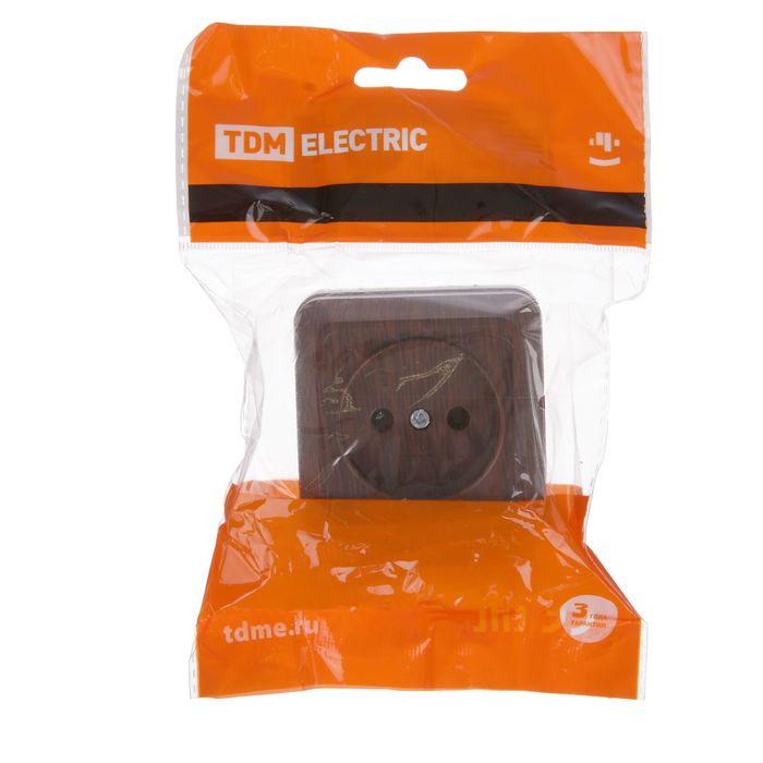 Розетка TDM "Ладога" 2П, 10 А, IP20, одноместная, открытая, цвет бук, SQ1801-0033