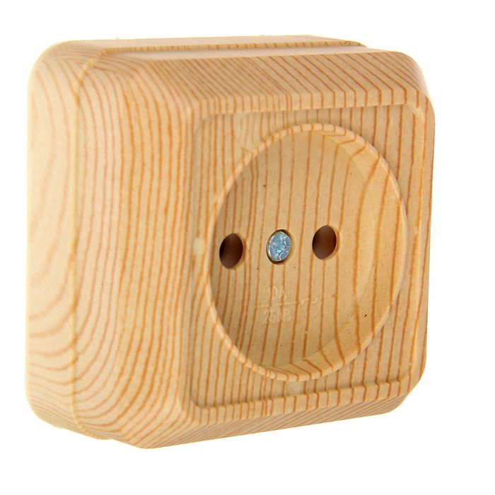 Розетка TDM "Ладога" 2П, 10 А, IP20, одноместная, открытая, цвет сосна, SQ1801-0049