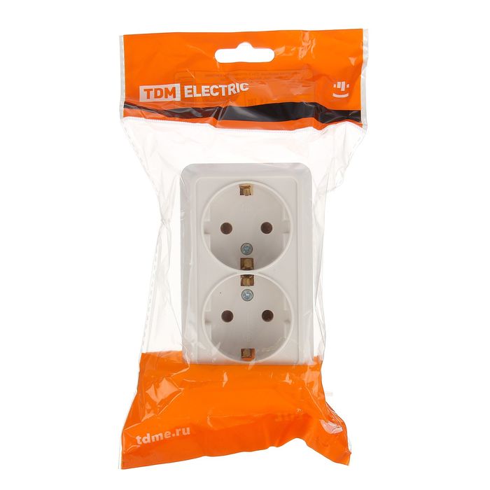 Розетка TDM "Ладога" 2П+3, 16 А, IP20, двухместная, открытая, белая, SQ1801-0019