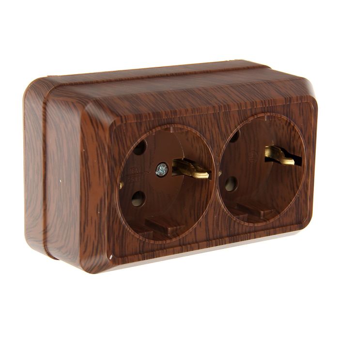 Розетка TDM "Ладога" 2П+З, 16 А, IP20, двухместная, открытая, цвет бук, SQ1801-0036