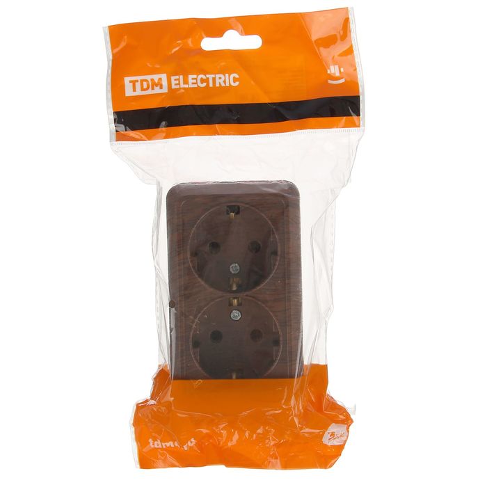 Розетка TDM "Ладога" 2П+З, 16 А, IP20, двухместная, открытая, цвет бук, SQ1801-0036