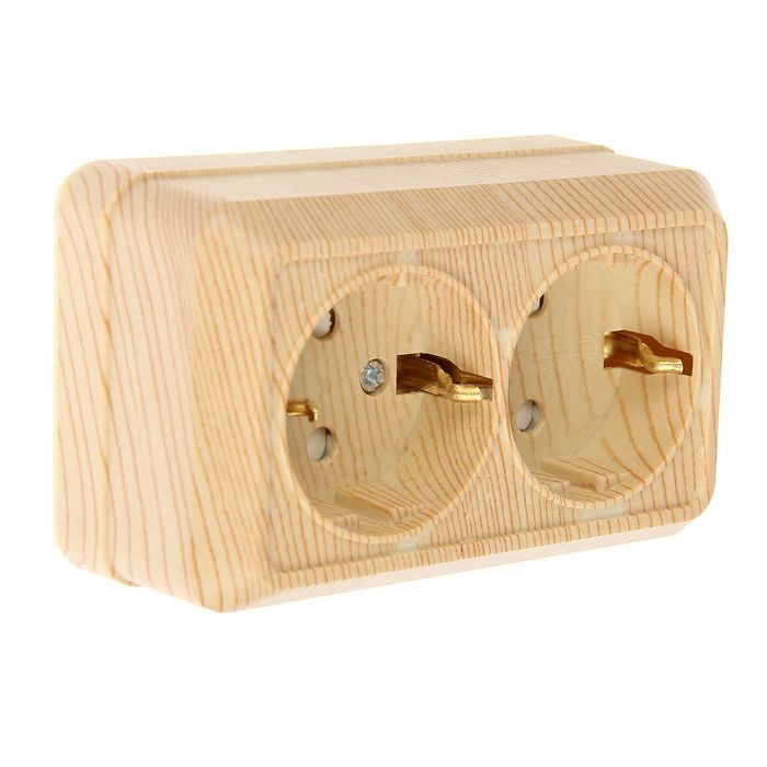 Розетка TDM "Ладога" 2П+З, 16 А, IP20, двухместная, открытая, цвет сосна, SQ1801-0056