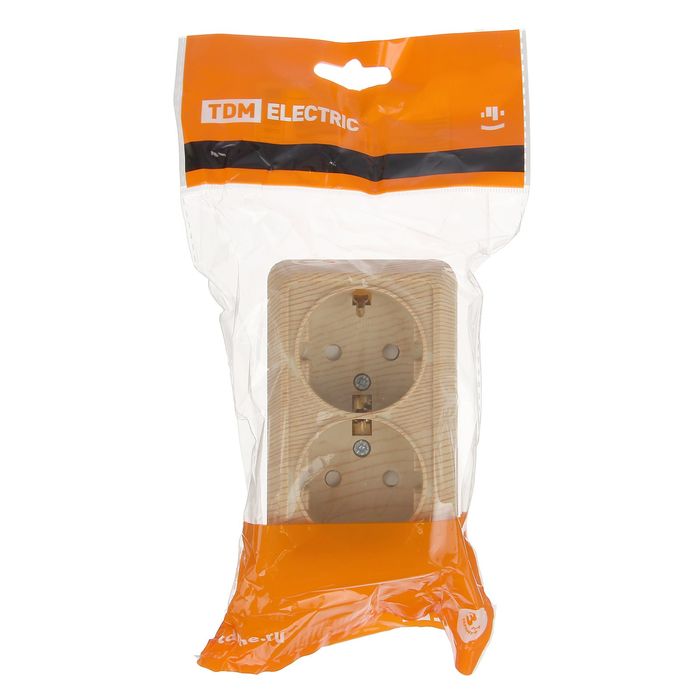 Розетка TDM "Ладога" 2П+З, 16 А, IP20, двухместная, открытая, цвет сосна, SQ1801-0056