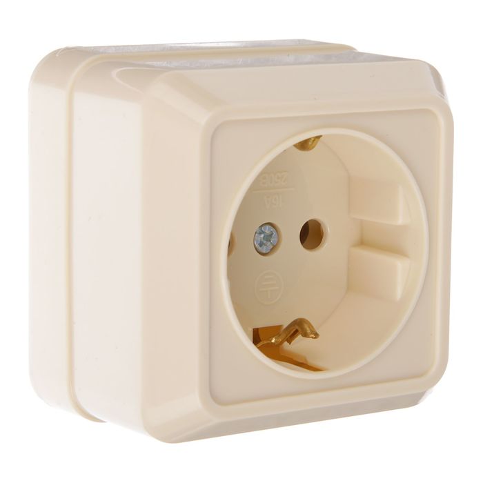 Розетка TDM "Ладога" 2П+З, 16 А, IP20, одноместная, открытая, цвет сл. кость, SQ1801-0016