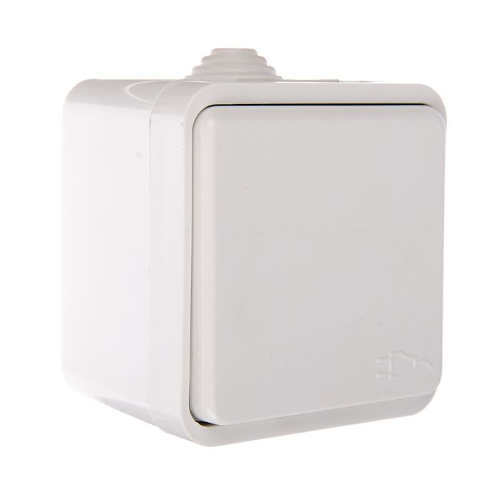 Розетка TDM "Орель" 2П+З, 16 А, IP44, одноместная, открытая, с крышкой, белая, SQ1802-0006