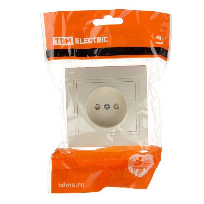 Розетка TDM "Таймыр" 2П, 10 А, 250 В, 1-местная, шторки, цвет слоновая кость, SQ1814-0115